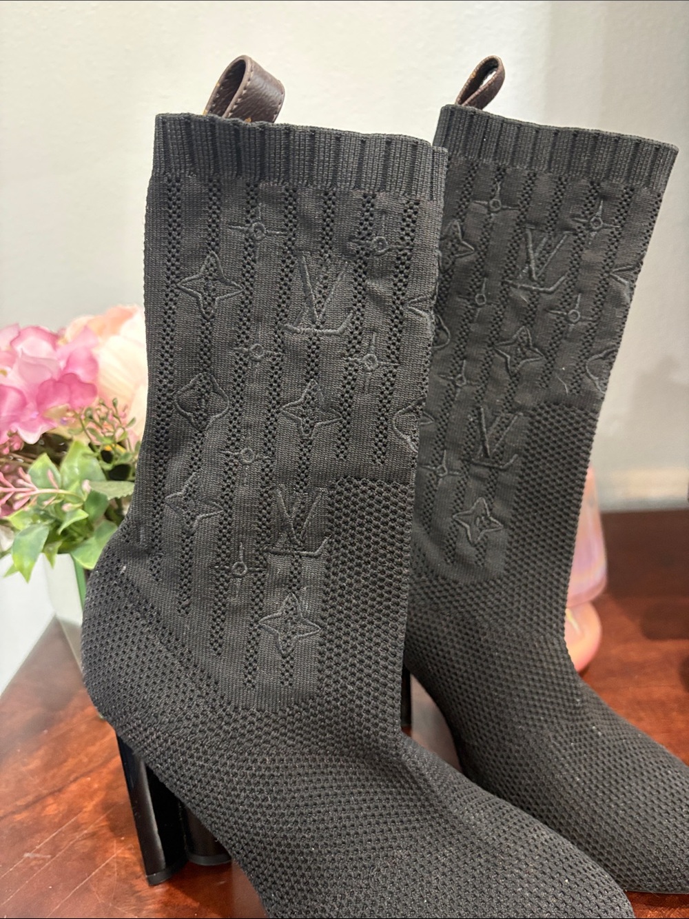 Louis Vuitton Black Knit Monogram Sock Boots